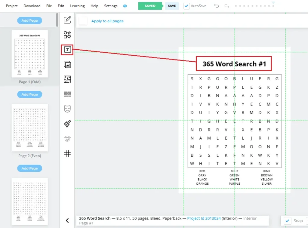 adding word search puzzle title