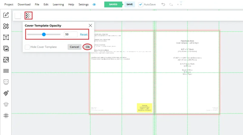 cover template opacity settings