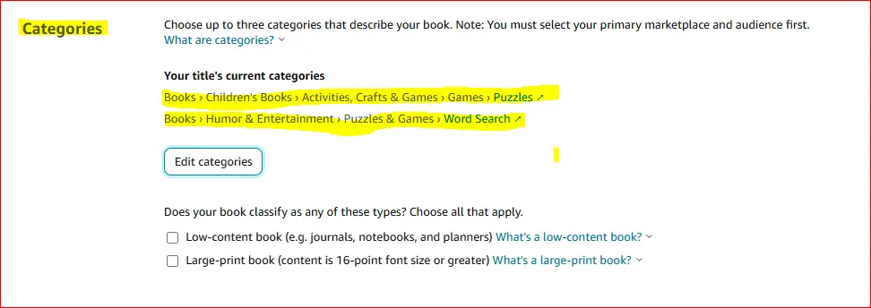 word search kdp categories