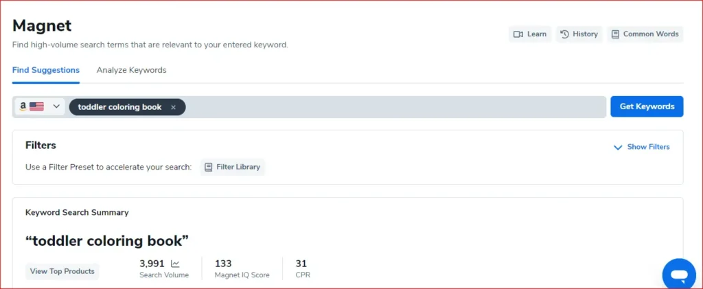 helium 10 magnet tool for kdp keyword research