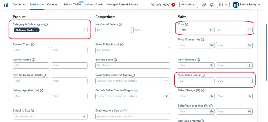 How I Find Low-Competition Amazon KDP Niches Using Helium 10 (Step-by-Step Tutorial) 4 black box filters 1 of 2