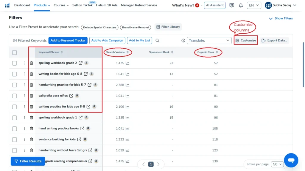 How I Find Low-Competition Amazon KDP Niches Using Helium 10 (Step-by-Step Tutorial) 12 finding top organic keyword phrase using cerebro tool