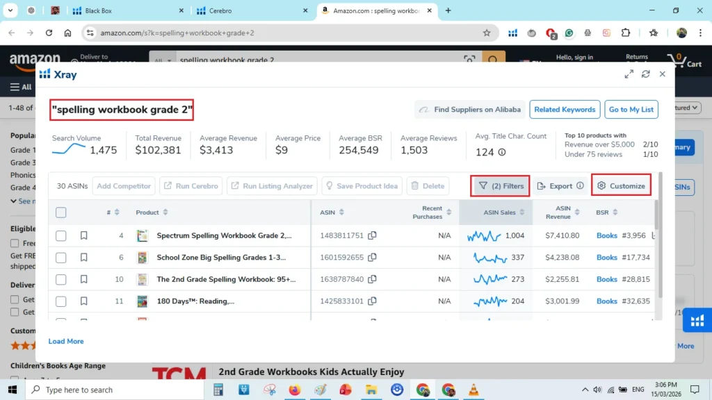 How I Find Low-Competition Amazon KDP Niches Using Helium 10 (Step-by-Step Tutorial) 14 running top keyword through helium 10 xray tool 2 of 2