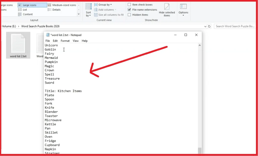 How I Created a Word Search Puzzle Book in Minutes Using AI and Instant Puzzle Generator 4 creating words list as txt file