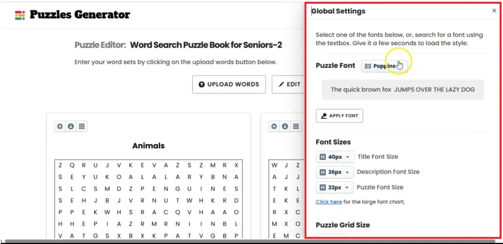 How I Created a Word Search Puzzle Book in Minutes Using AI and Instant Puzzle Generator 8 global settings in instant puzzle generator
