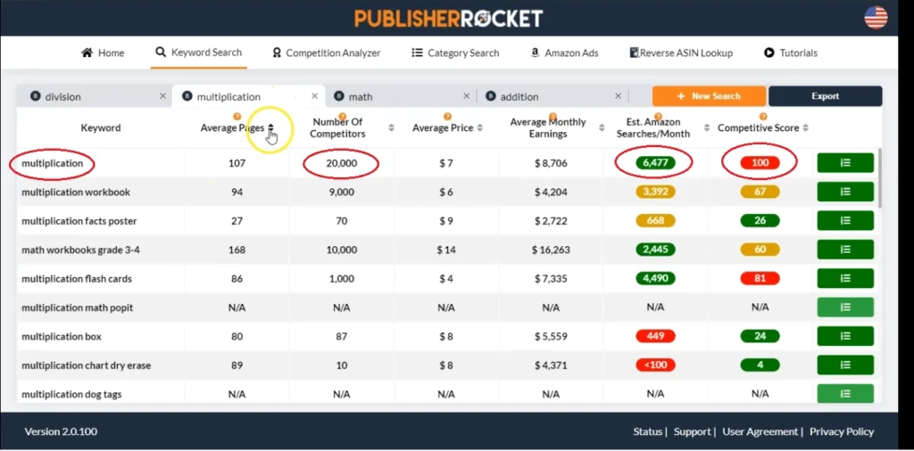 Publisher Rocket Review: Finding Low-Competition Amazon KDP Niches (2026) 2 kdp multiplication workbook niche overview