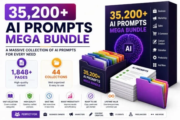 35,200+ AI Prompts Mega Bundle: The Ultimate Toolkit for Creators 1 35200-AI-Prompts-Mega-Bundl-Graphicsjpg