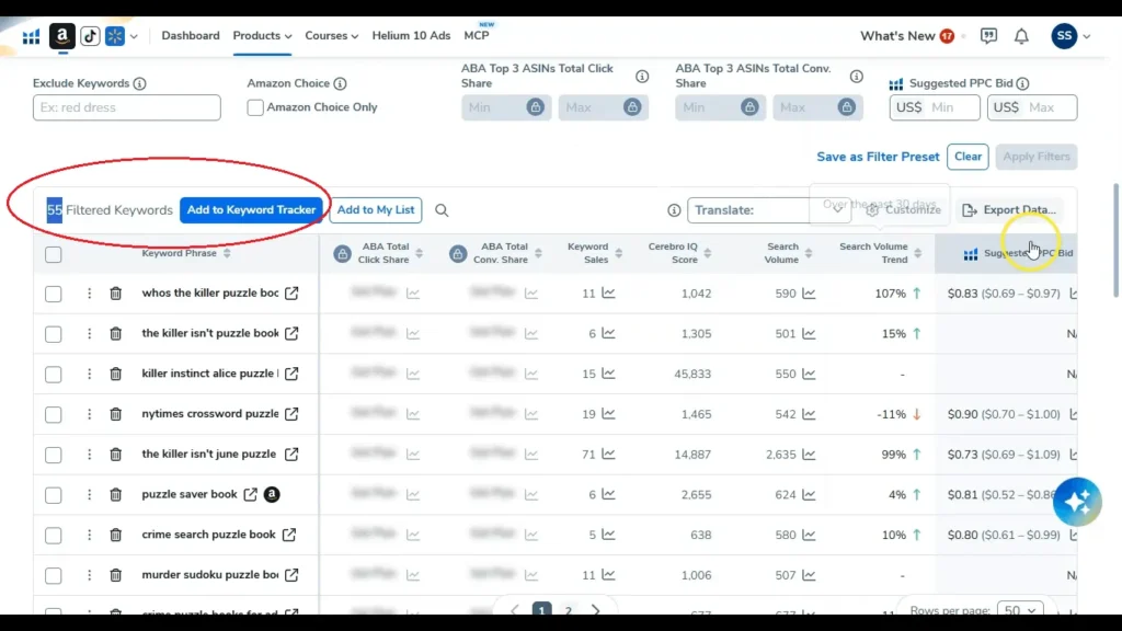 Publisher Rocket vs Helium 10 (2026): Which Is Better for Amazon KDP? 6 Helium 10 Cerebro plus Magnet filtered keyword list